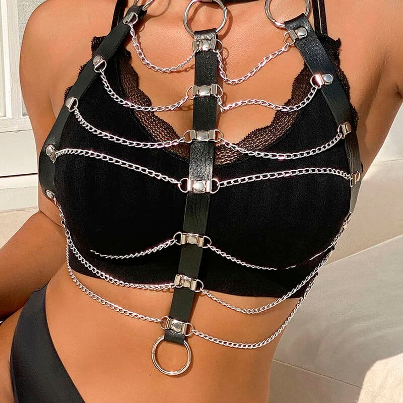 SUBBLIME - HARNAIS POITRINE CHAÎNE S EN CUIR NOIR TAILLE UNIQUE, photo 10