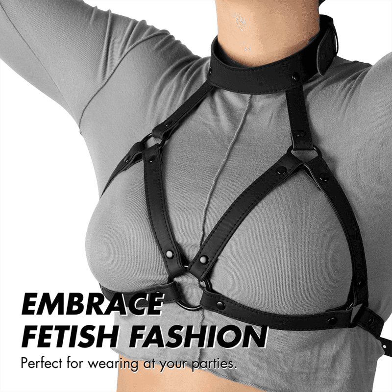 Fetish Submissive Harnais poitrine réglable en cuir végan - Noir, photo 7