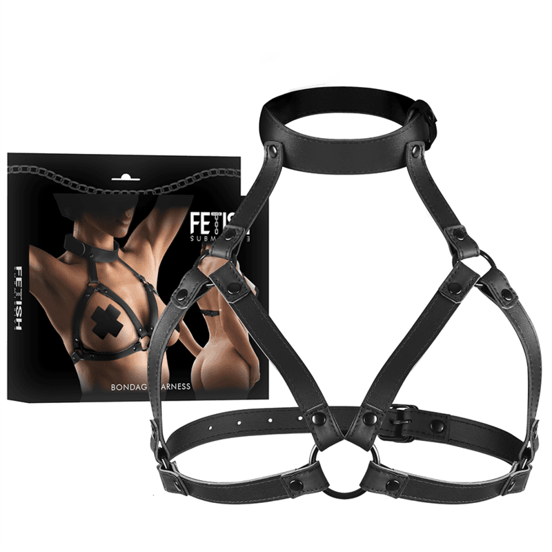 Fetish Submissive Harnais poitrine réglable en cuir végan - Noir, photo 8