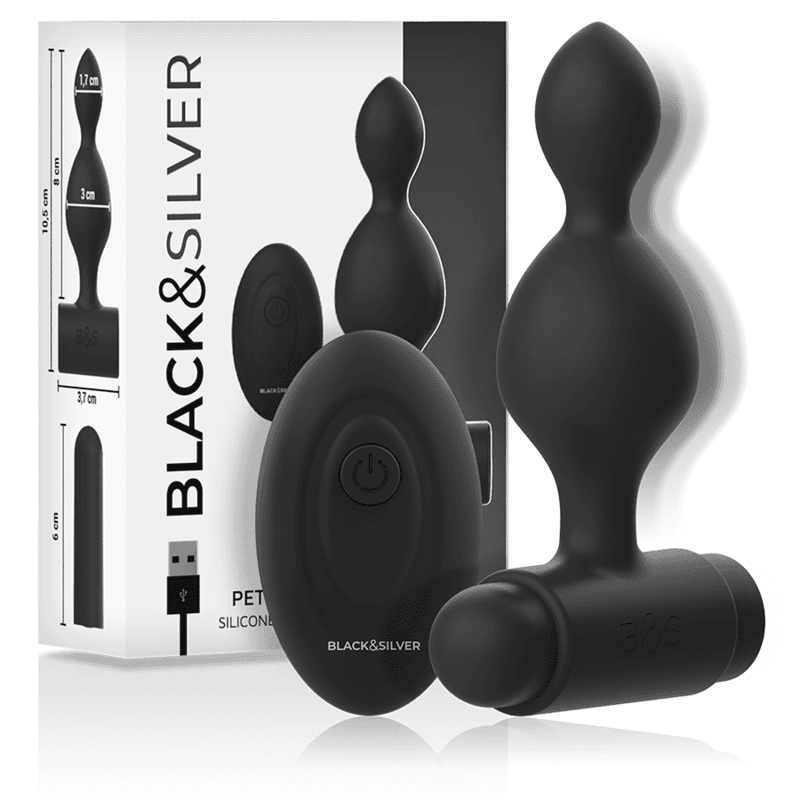 Black & Silver Tucker - Plug anal vibrant en silicone avec télécommande, Petit, Noir