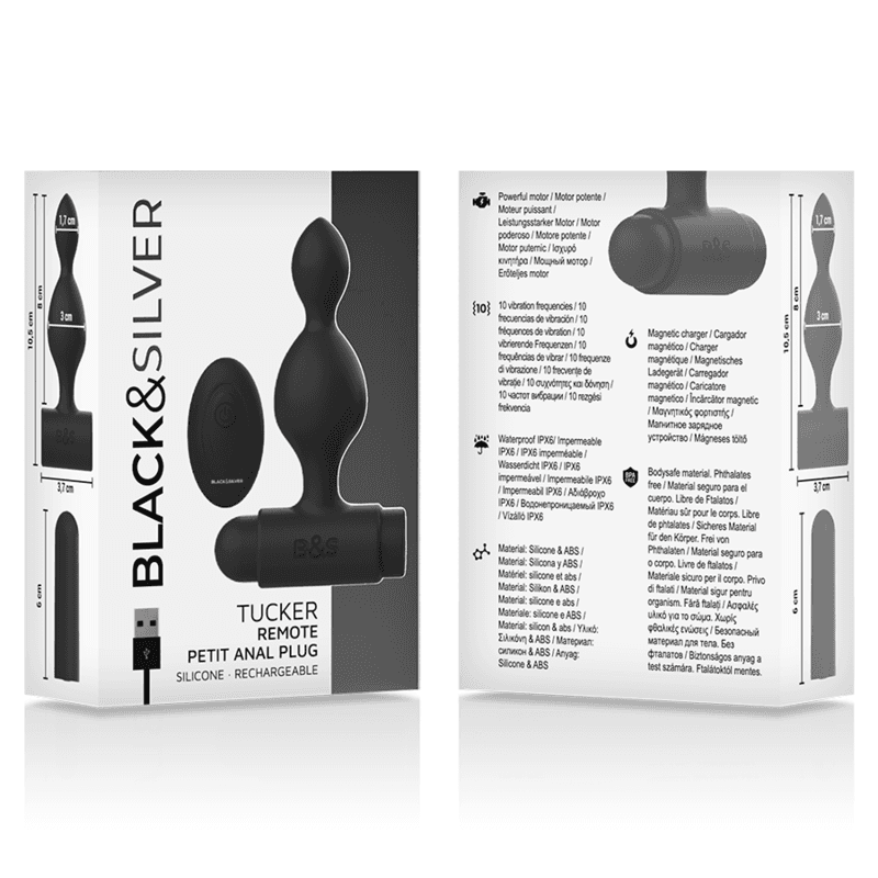 Black & Silver Tucker - Plug anal vibrant en silicone avec télécommande, Petit, Noir, photo 6