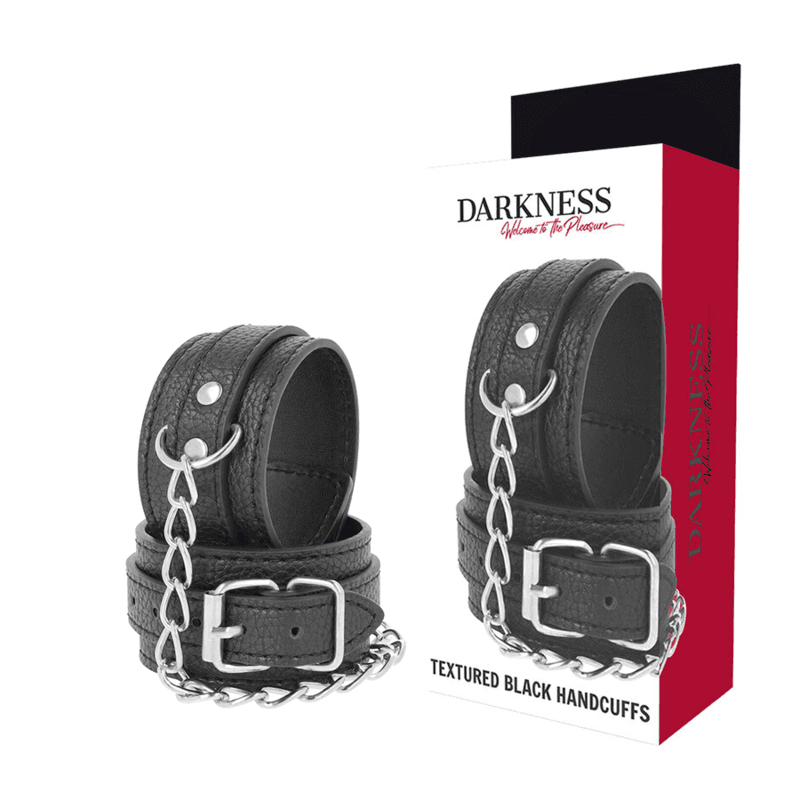 Darkness Menottes en cuir texturé noir