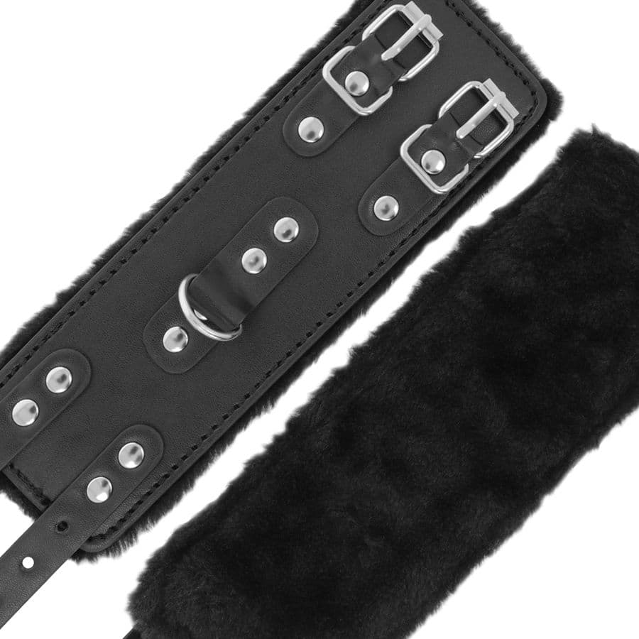 Darkness Menottes Ajustables en Cuir avec Doublure Fourrure - Noir, photo 5