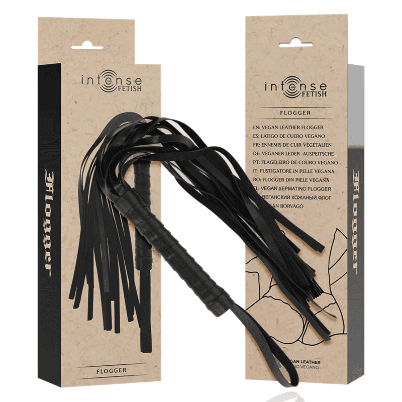 Intense Fetish - Flogger en cuir végétalien - Noir