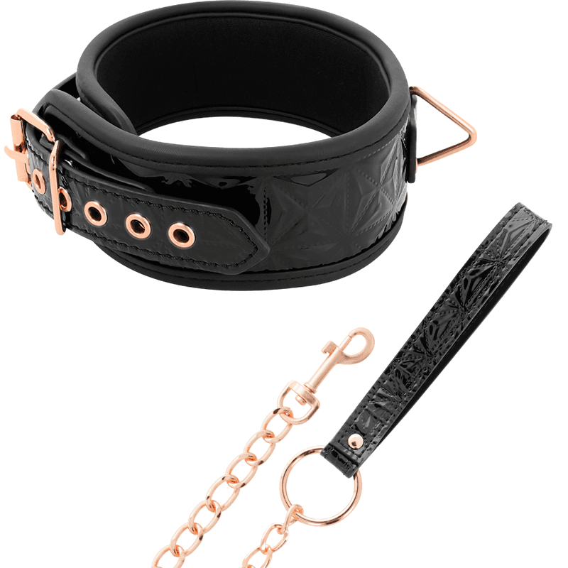 Begme Black Edition Premium - Collier en cuir vegan avec laisse, noir