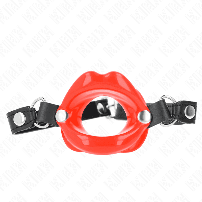 Bâillon à embout lèvres Kink en silicone et sangle similicuir ajustable - Rouge