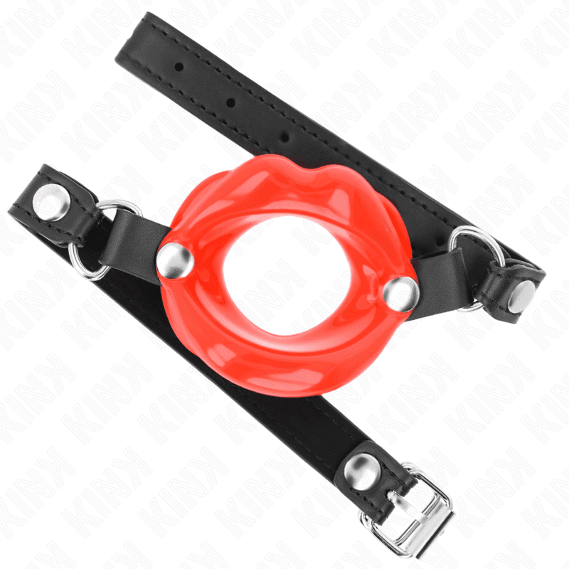 Bâillon à embout lèvres Kink en silicone et sangle similicuir ajustable - Rouge, photo 2