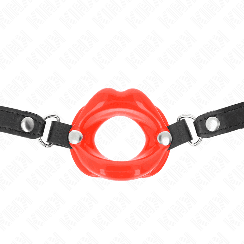 Bâillon à embout lèvres Kink en silicone et sangle similicuir ajustable - Rouge, photo 3