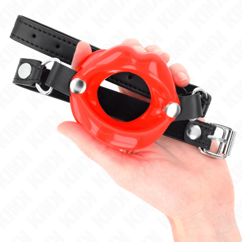 Bâillon à embout lèvres Kink en silicone et sangle similicuir ajustable - Rouge, photo 4
