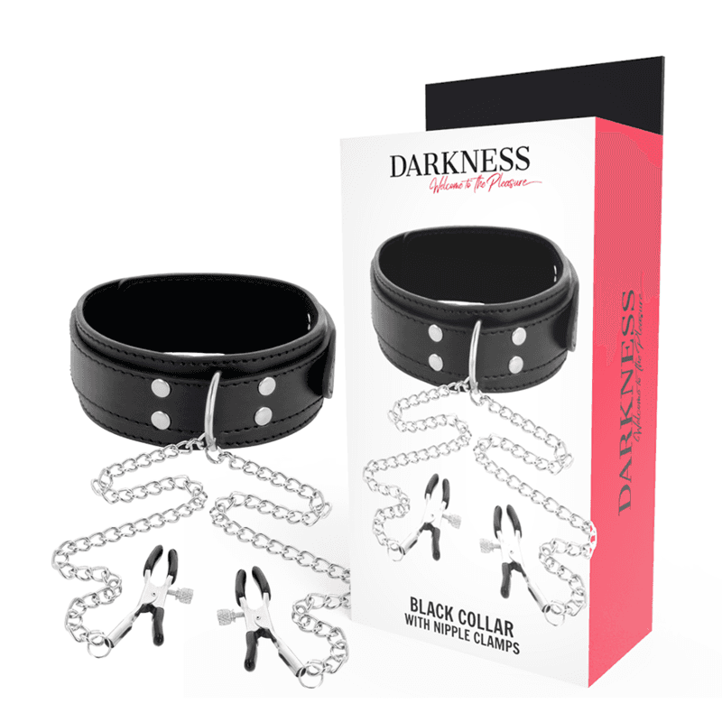 Darkness Collier avec pinces à tétons - Noir