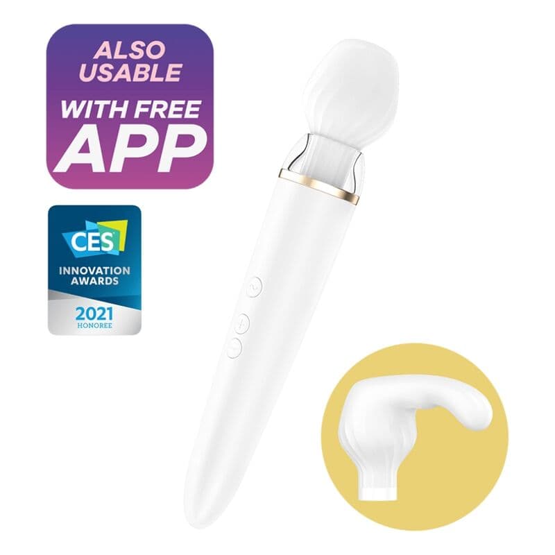 Satisfyer Double Wand-er Connect App - Masseur baguette blanc