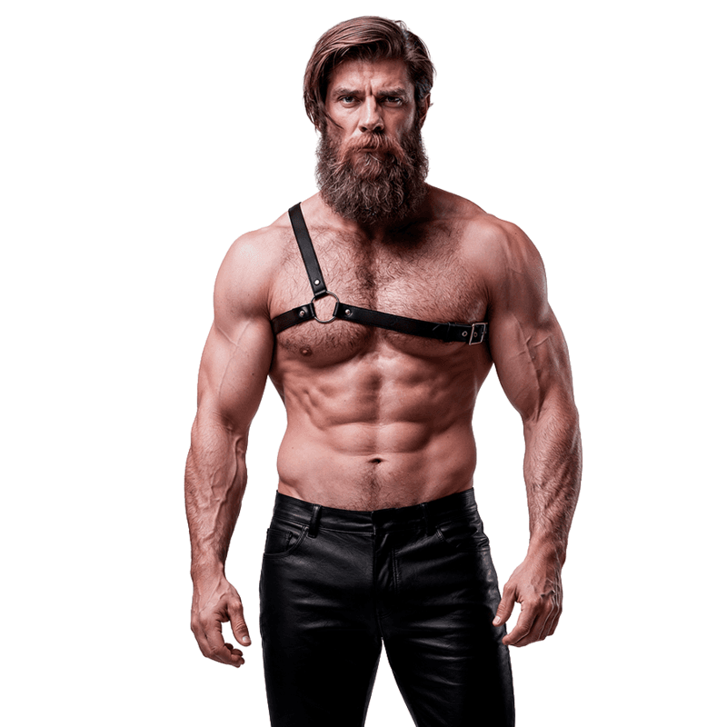 Fetish Submissive Attitude - Harnais pour homme en cuir écologique à épaules croisées