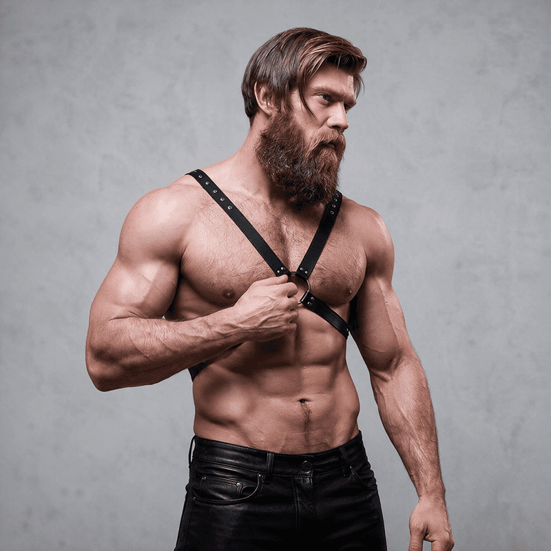 Fetish Submissive Attitude Harnais de poitrine croisé pour homme en cuir écologique, photo 3