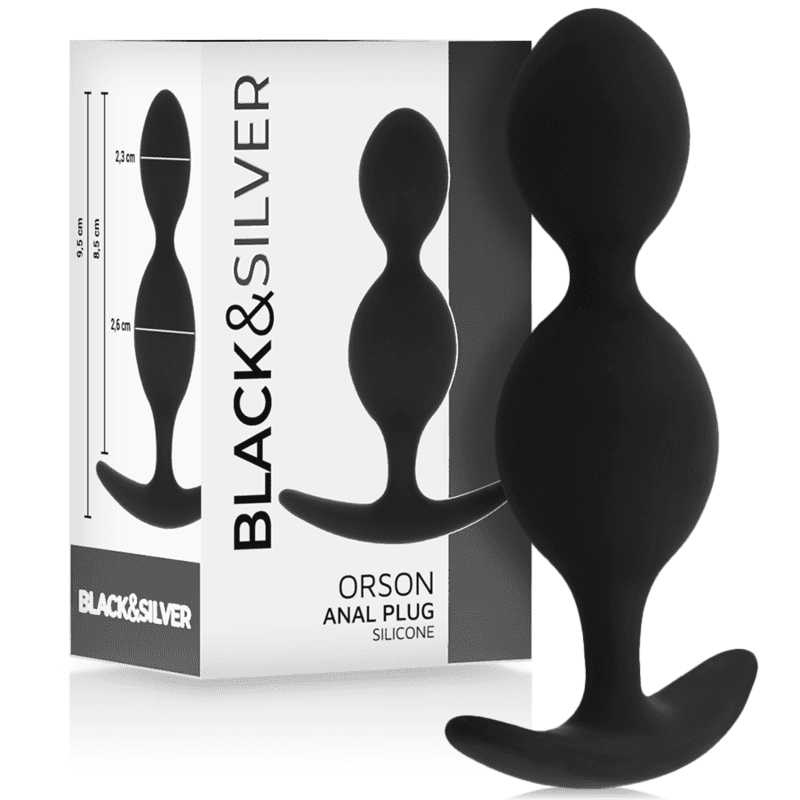 Black&Silver Orson Plug anal en silicone 2 ondes 9 cm Noir