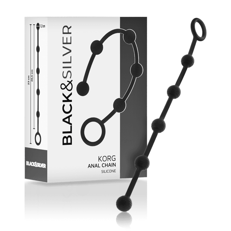Black & Silver Korg - Chapelet anal en silicone pour initiation 21 cm Noir