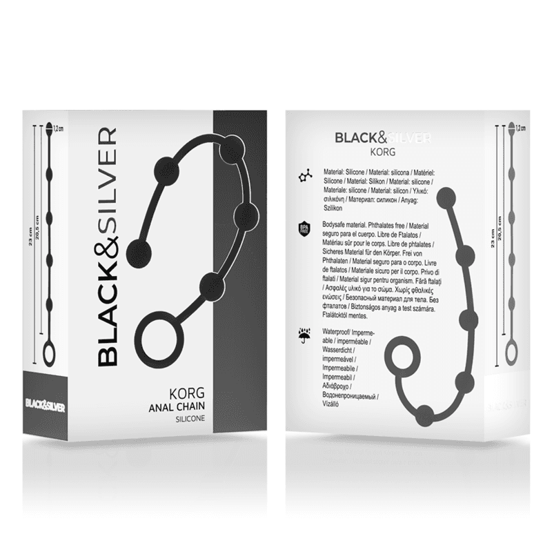 Black & Silver Korg - Chapelet anal en silicone pour initiation 21 cm Noir, photo 4