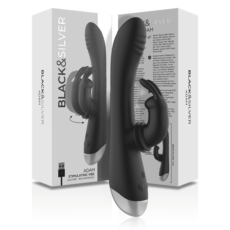 Black&Silver Adam - Stimulateur lapin rechargeable en silicone Noir, photo 9