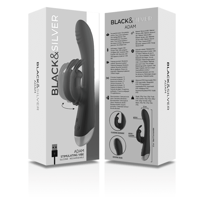 Black&Silver Adam - Stimulateur lapin rechargeable en silicone Noir, photo 10