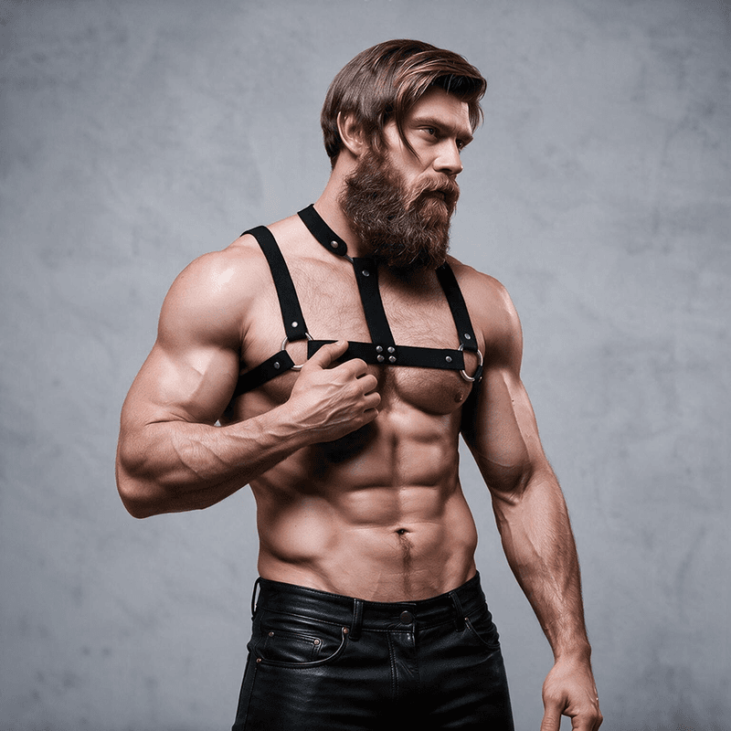 Fetish Submissive Attitude - Harnais de poitrine réglable en éco-cuir avec collier pour hommes, photo 3