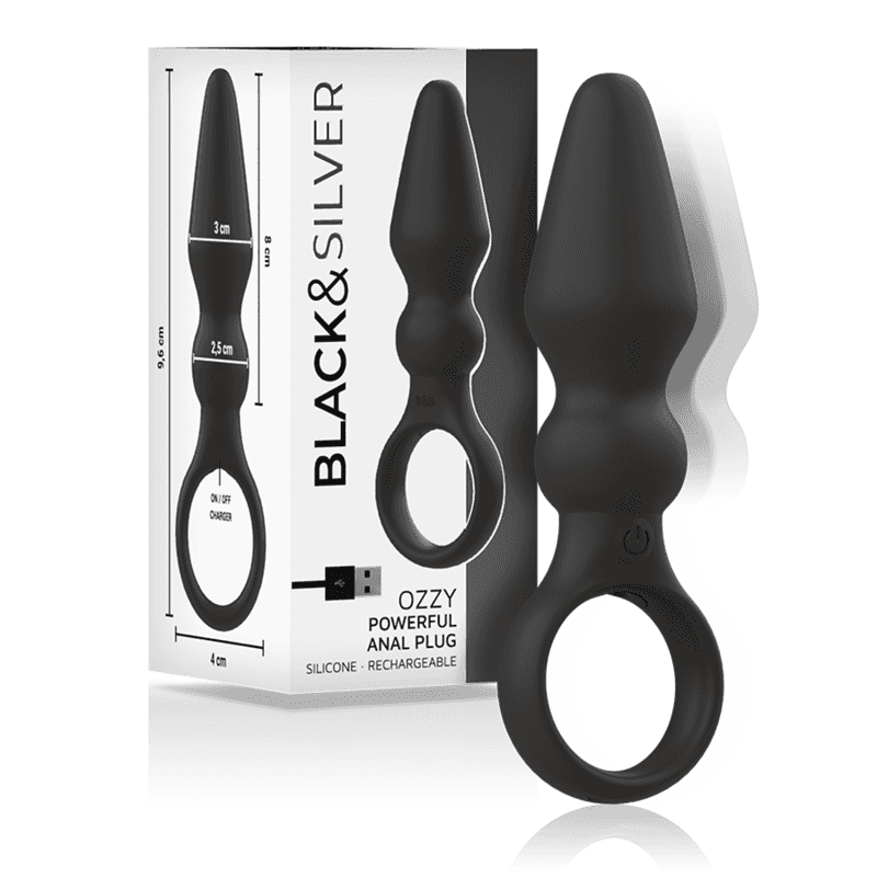Black&Silver Ozzy - Plug anal vibrant en silicone noir