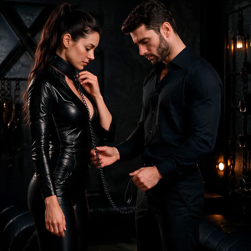 Fetish Submissive Collier avec chaîne et doublure en néoprène Noir, photo 3