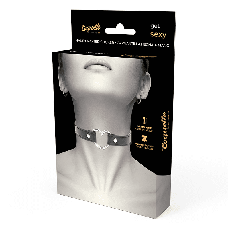 Coquette Chic Desire Collier ras-de-cou cœur en cuir végan noir, photo 5