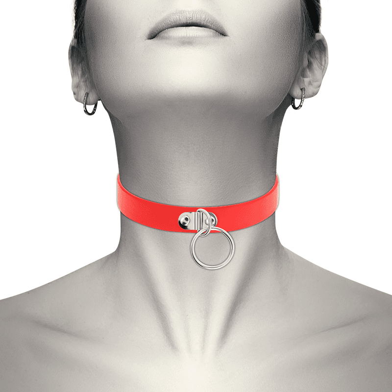 Coquette Chic Desire - Collier ras-de-cou en cuir végan avec anneau - Rouge, photo 2