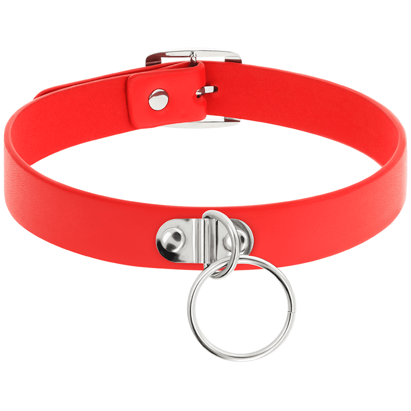 Coquette Chic Desire - Collier ras-de-cou en cuir végan avec anneau - Rouge, photo 3
