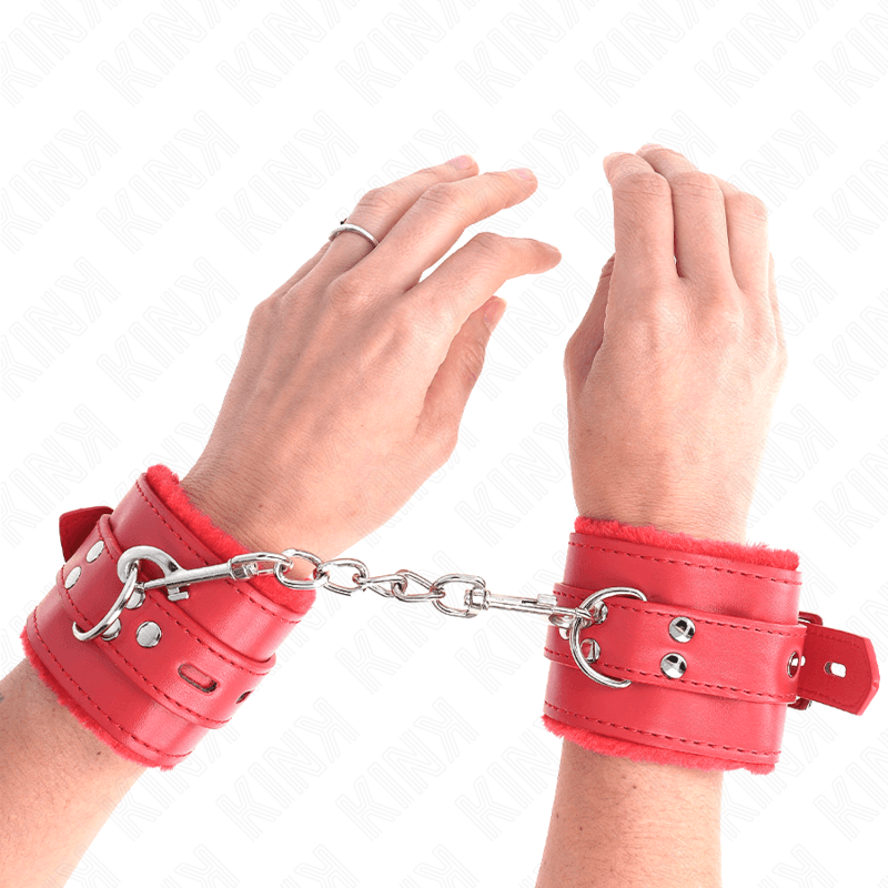 Kink Entraves de poignets doublées fourrure rouge réglables 17-29 cm