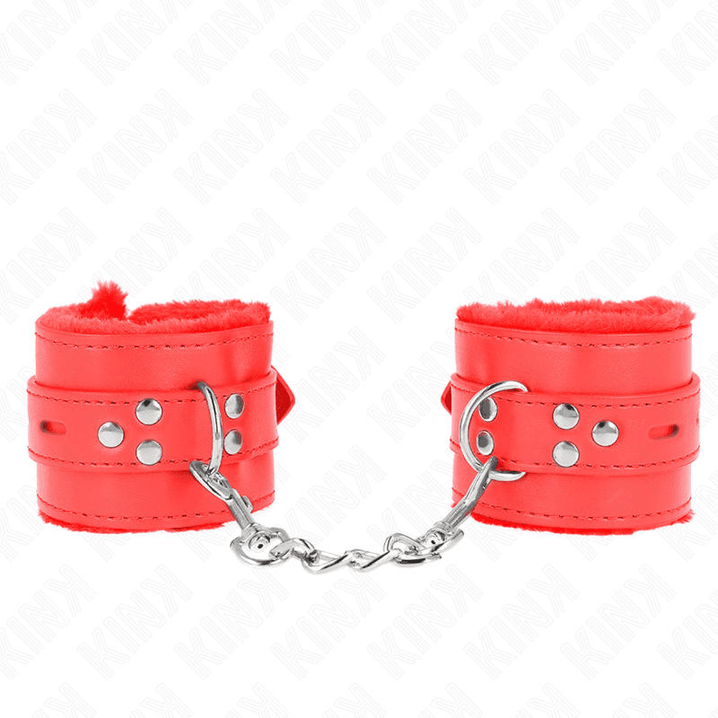 Kink Entraves de poignets doublées fourrure rouge réglables 17-29 cm, photo 2