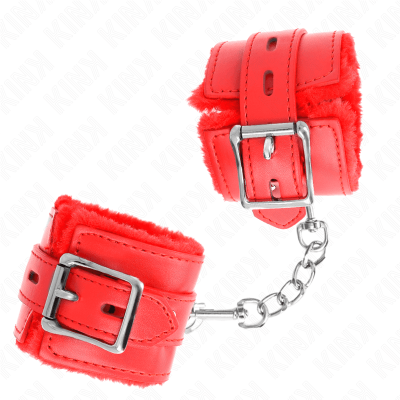 Kink Entraves de poignets doublées fourrure rouge réglables 17-29 cm, photo 3