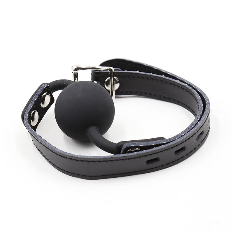 Ohmama Fetish Bâillon balle en silicone avec sangle et cadenas - Noir, photo 5