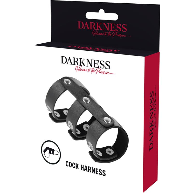 Darkness - Double anneau pénien et testiculaire réglable en simili-cuir - Noir, photo 5