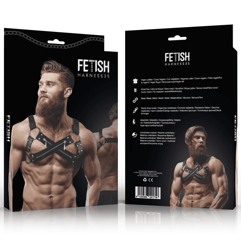 Fetish Submissive Attitude - Harnais de poitrine croisé bulldog en néoprène pour homme, photo 6