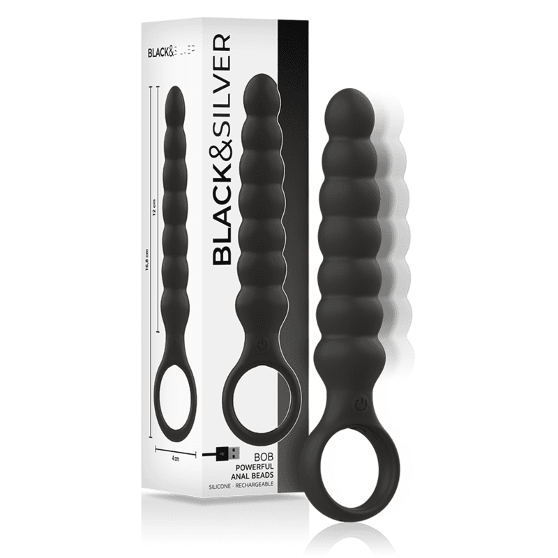 Black&Silver Bob - Dilatateur anal vibrant en silicone noir