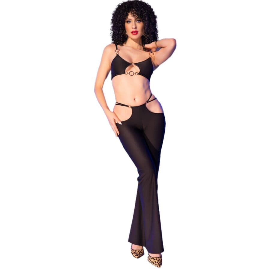 Chilirose Ensemble top et pantalon ajouré CR-4851 Noir et Doré - Taille S