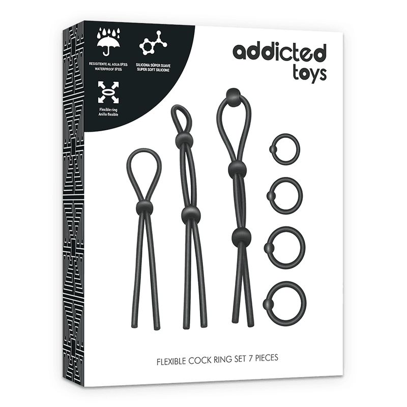 Addicted Toys Ensemble d'anneaux péniens flexibles en silicone 7 pièces Noir, photo 7