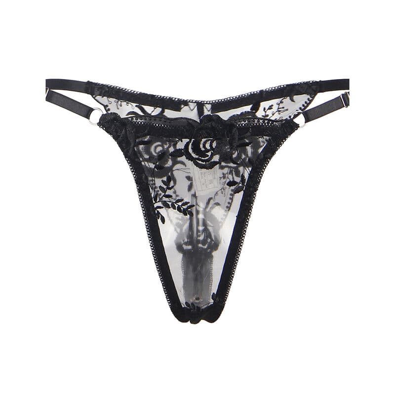 Subblime Ensemble 3 pièces soutien-gorge, string et porte-jarretelles floral noir S/M, photo 8