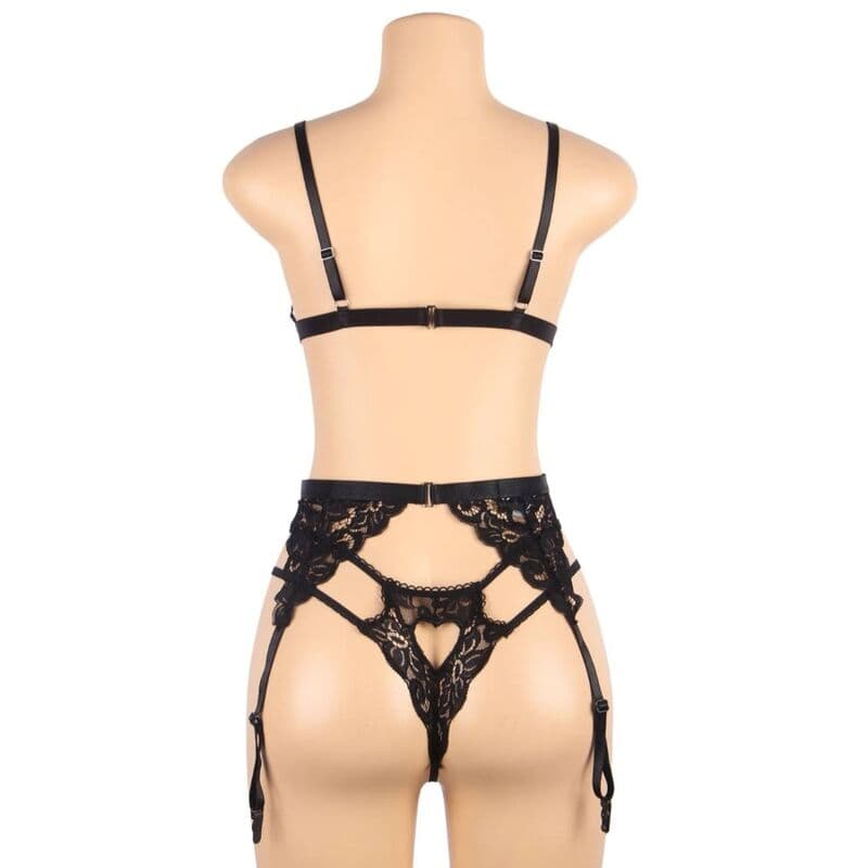 Subblime Ensemble 3 pièces soutien-gorge, porte-jarretelles et string Noir S/M, photo 11