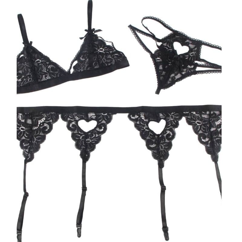 Subblime Ensemble 3 pièces soutien-gorge, porte-jarretelles et string Noir S/M, photo 8