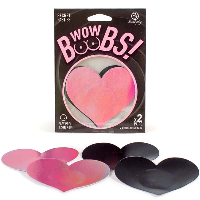 Secret Play Wow Boobs! Cache-tétons cœur holographiques noir et rose (lot de 2 paires)