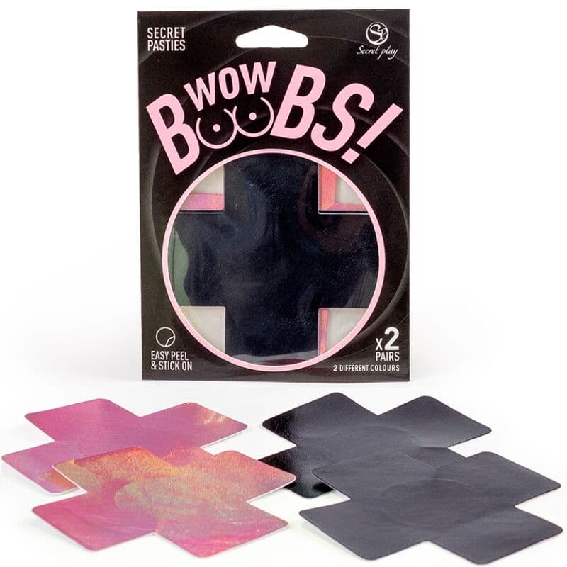 Secret Play WOW Boobs! Cache-tétons en croix, noir et rose
